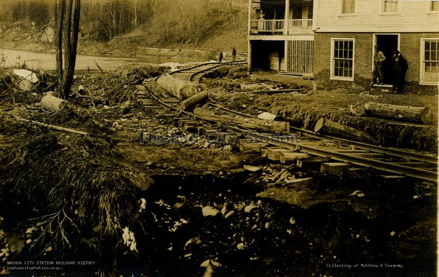 Postcard: White River Valley Railroad track after a flood at Gaysville, Vermont
